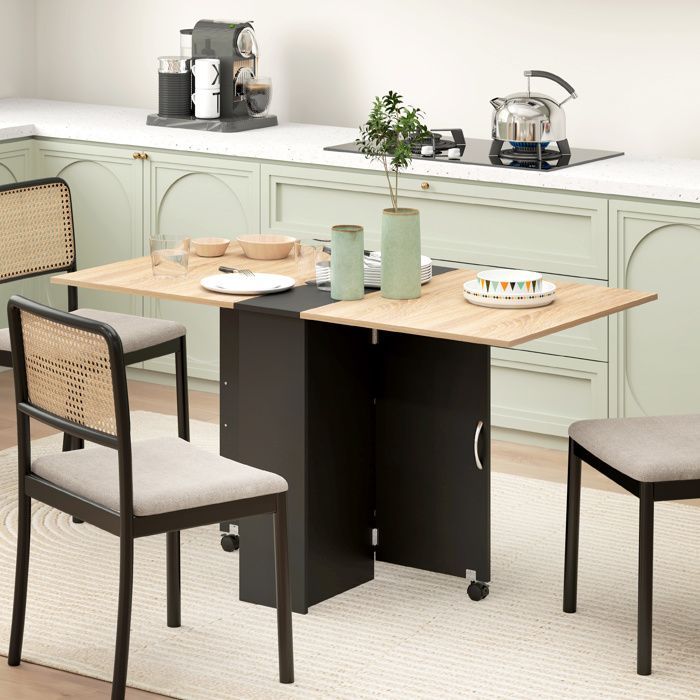 HOMCOM - Mesa de cocina plegable - Tablero de partículas - 75x140x74cm - Roble y negro