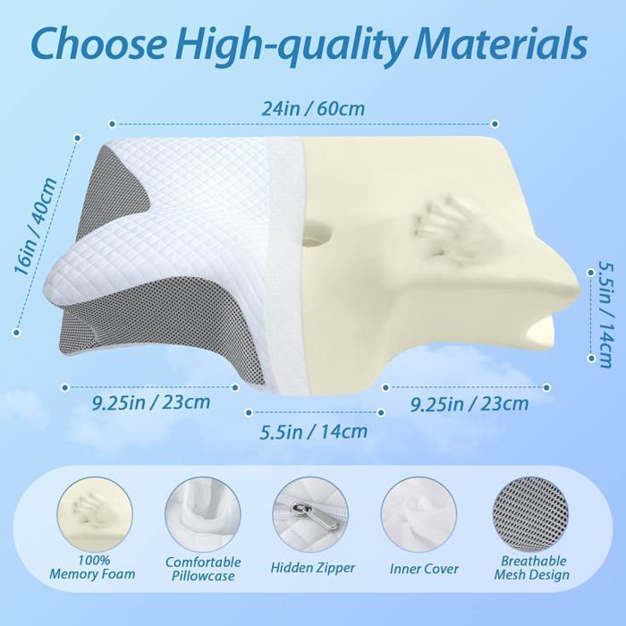 Almohada cervical ergonómica, almohada ortopédica de espuma viscoelástica para el cuello, almohada para dormir de lado o boca arriba.