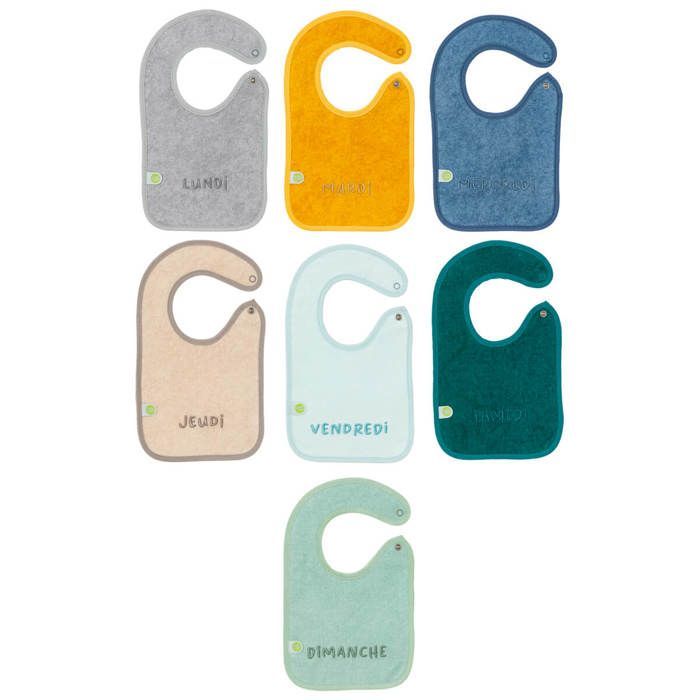 BABYCALIN Lot de 7 bavoirs Naissance Journalier - 17 x 29 cm