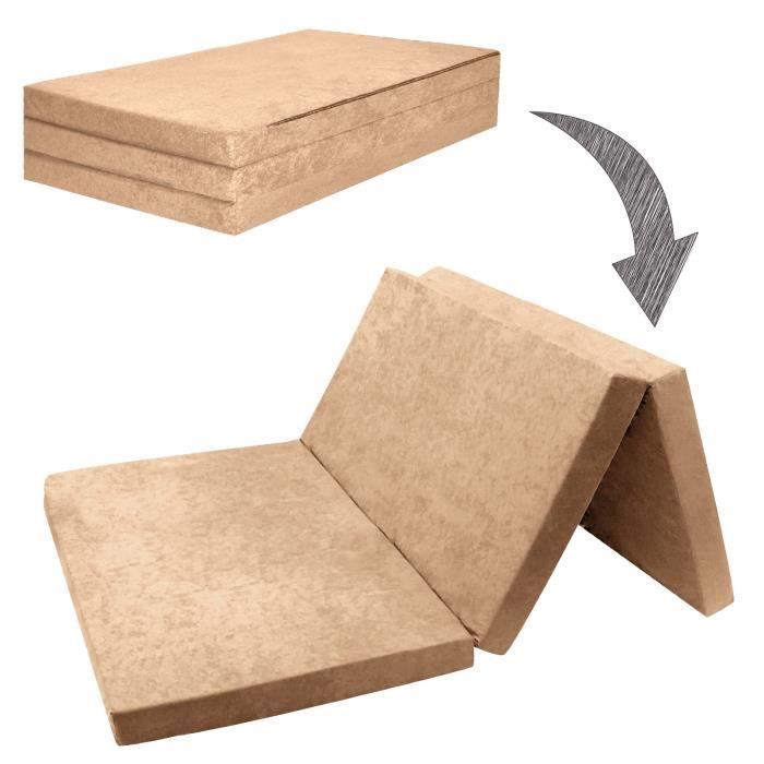 Opklapbaar logeermatras voor 2 personen - FORTISLINE - Polyurethaanschuim - Beige - 120x195 cm, 9 cm dik