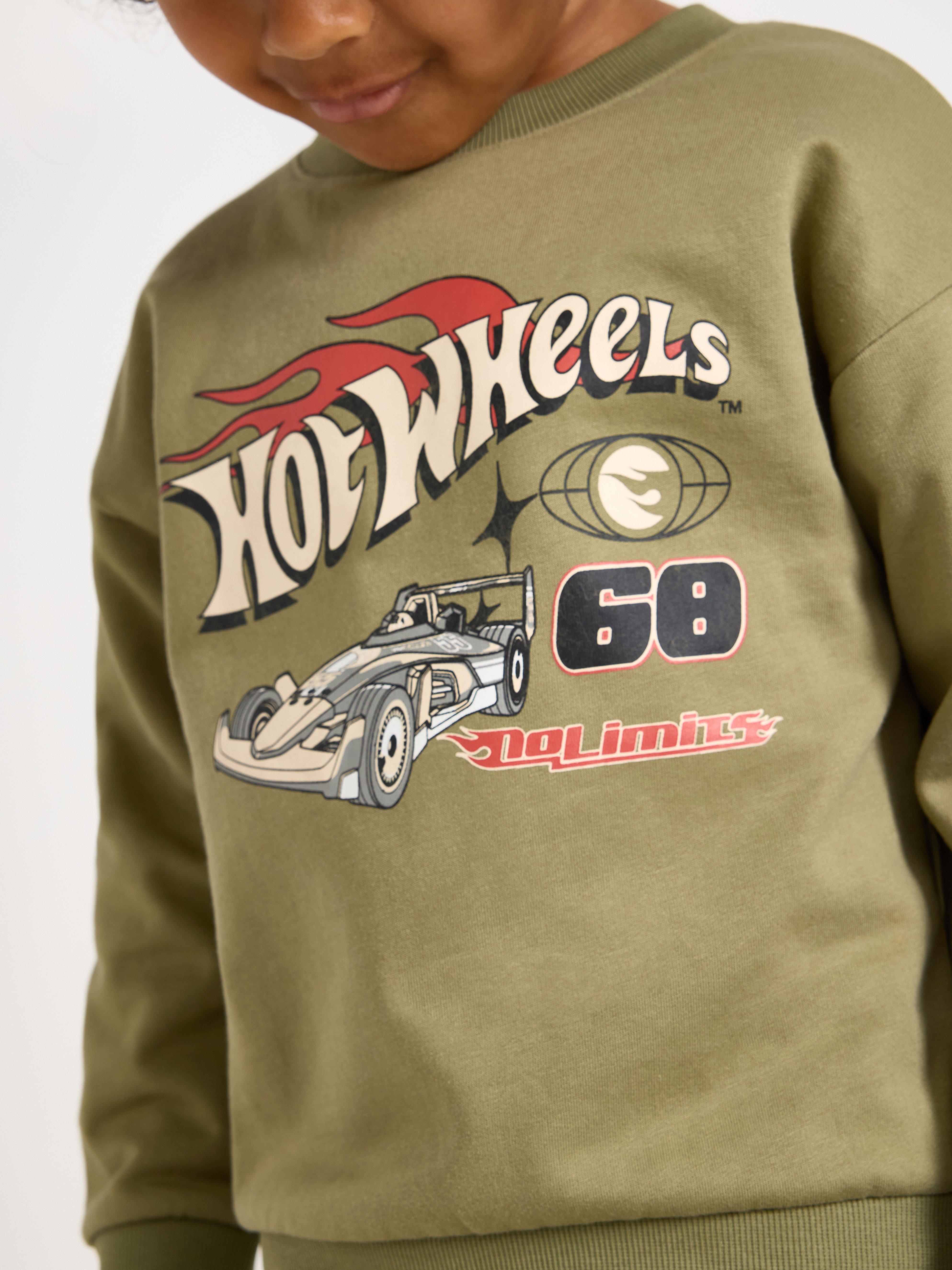 Hot Wheels sweatshirt med børstet inderside i lys støvet grøn