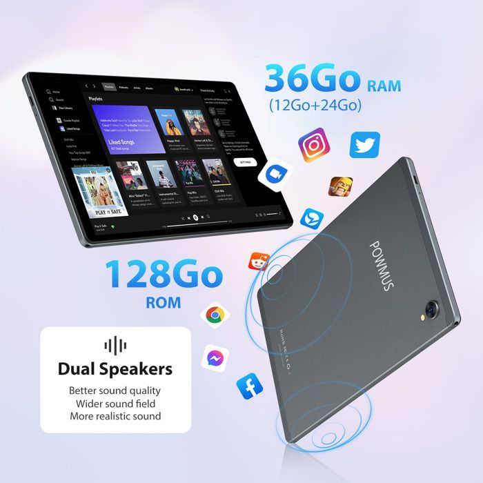 Tablet POWMUS com tela sensível ao toque de 10,1