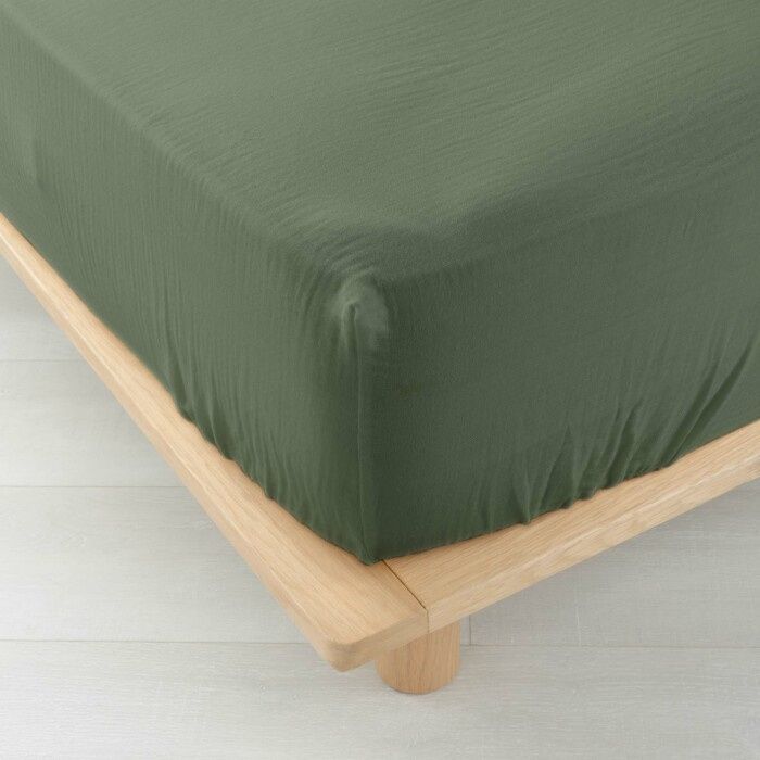 Lençol de baixo com elástico para 2 pessoas, 160 x 200 cm, algodão gaze dupla, 57 fios, Angelia Khaki