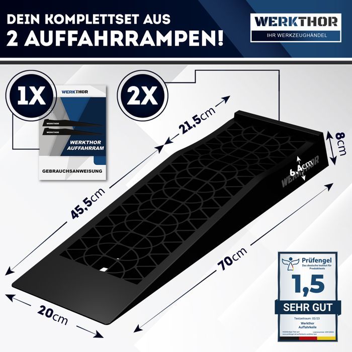 Rampa de carregamento de carros WERKTHOR Extra Flat 3T - Conjunto de 2 rampas para carros esportivos e veículos rebaixados