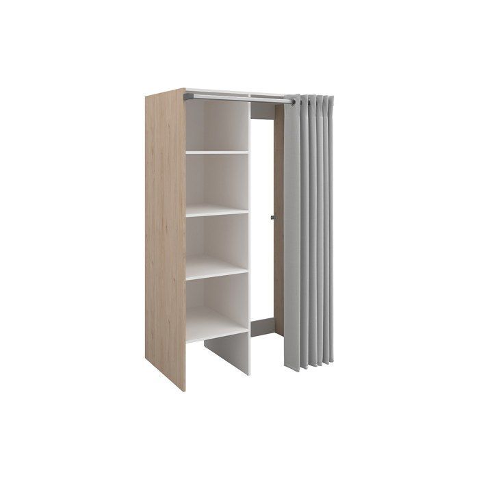 Wasruimtekast met gordijn voor dubbele wasmachine - Licht natuurlijk - B111 x H184 cm - JAZANO