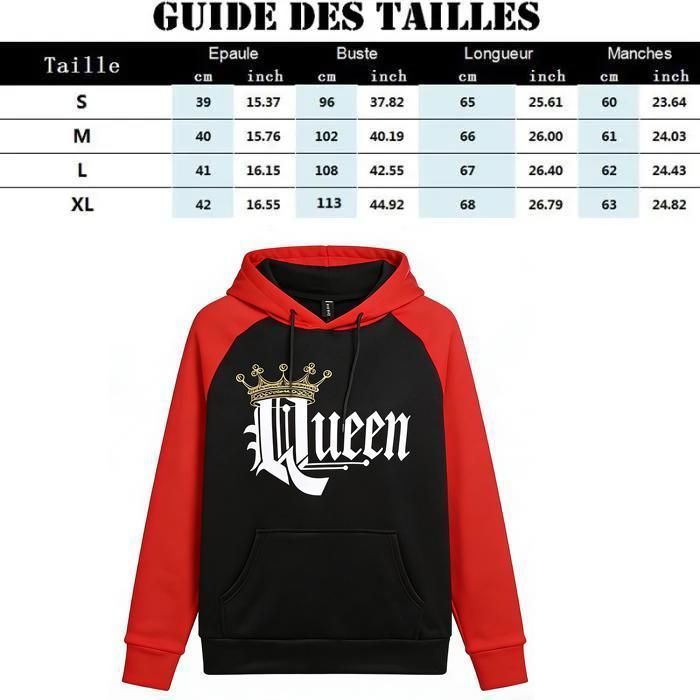 Sweat Femmes en capuche LEOCLOTHO - Imprimé de Marque - Manches longues - Noir rouge