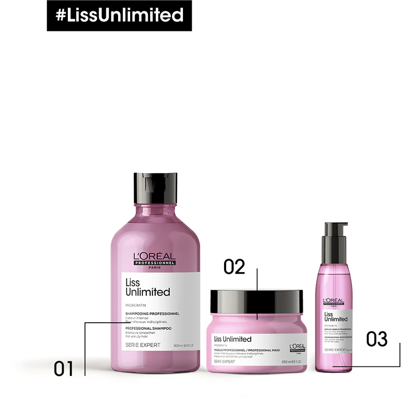 Máscara alisadora L'Oréal Professionnel Serie Expert Liss Unlimited para cabelos difíceis de pentear.