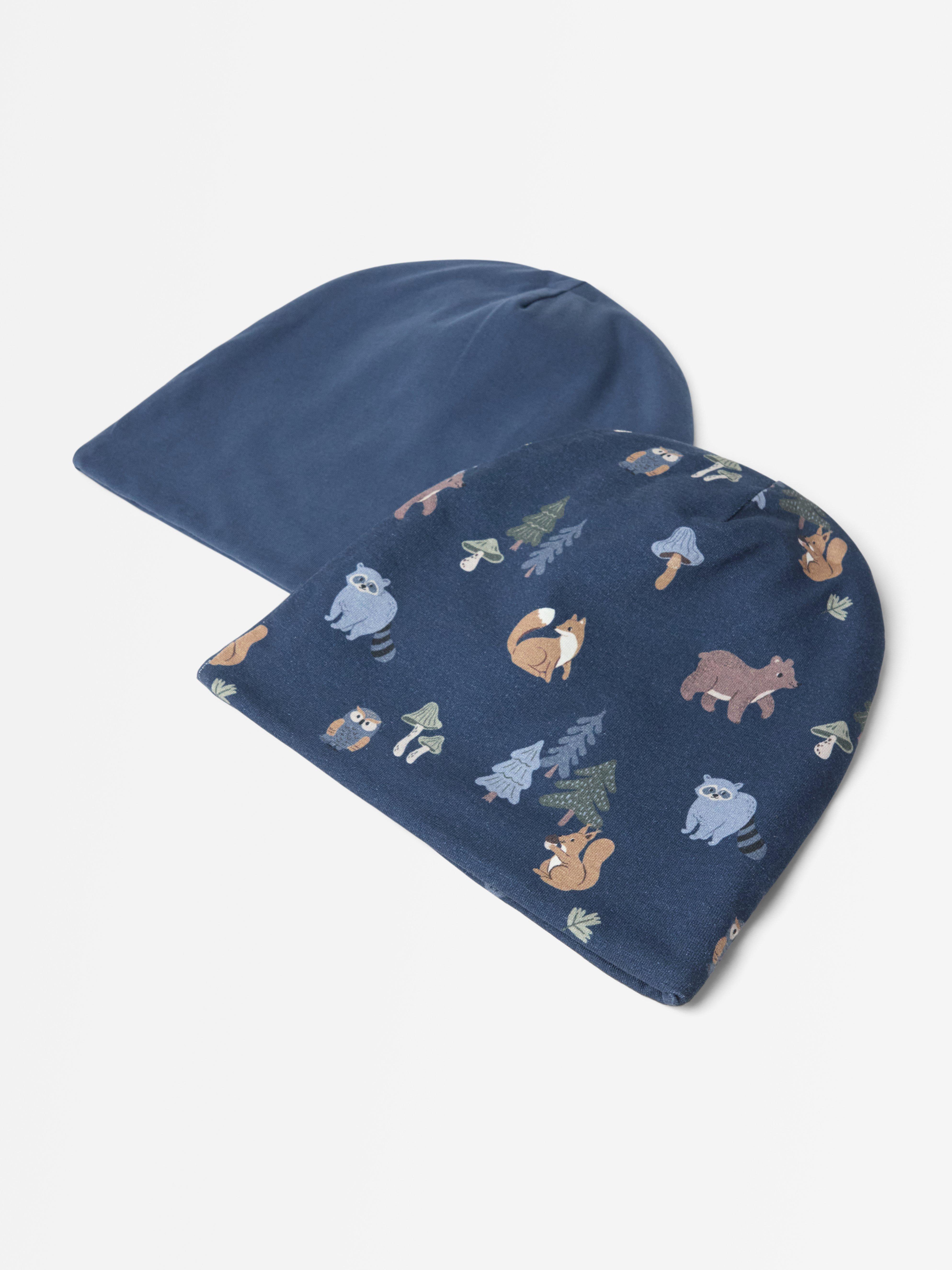 Conjunto de 2 gorros com forro de lã polar azul escuro