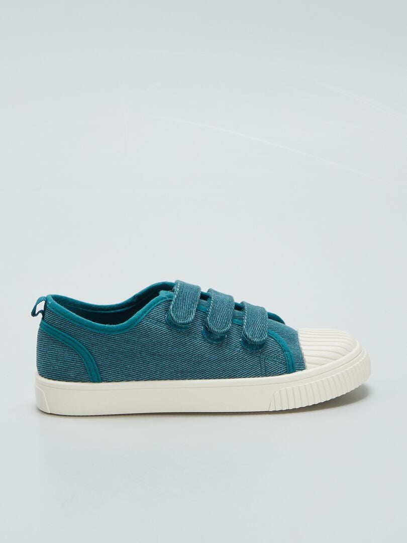Tênis de cano baixo em lona jeans com rasgos - AZUL