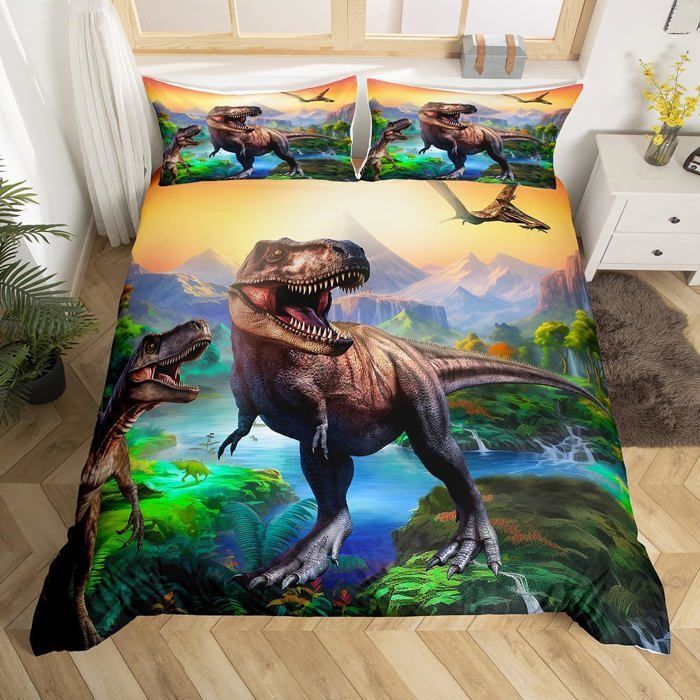 Funda nórdica de dinosaurios 220x240 cm Juego de ropa de cama infantil para adolescentes, juego de ropa de cama de la jungla de dinosaurios Funda nórdica de animales