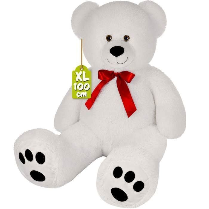 MONZANA® Super Soft Teddy Bear with Bow Tie - Giant 100cm White Teddy Bear - Large Plush Toy - Cute Cuddly Toy