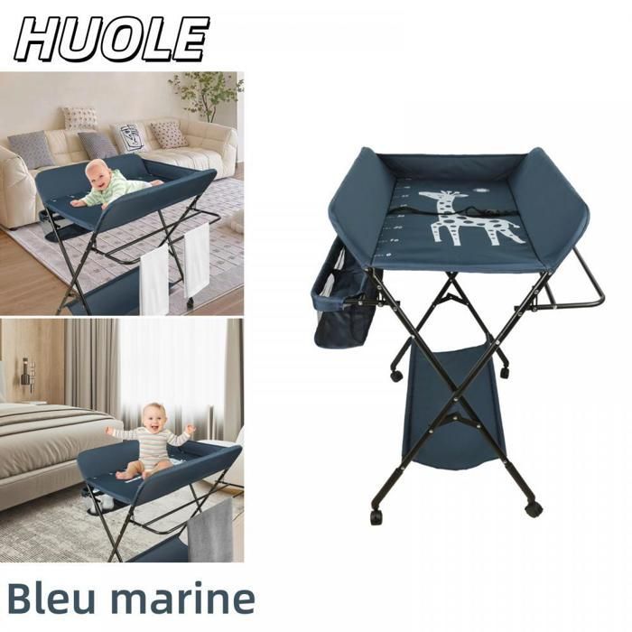 MESA - Cambiador azul oscuro con cesta de almacenamiento y perchero - HUOLE - Altura regulable - 80*66*98 cm