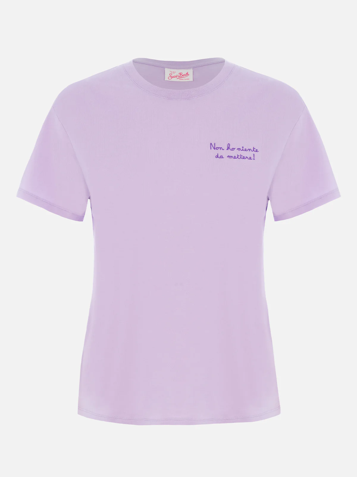 Emilie dames T-shirt met ronde hals, lila katoenjersey, met borduurwerk