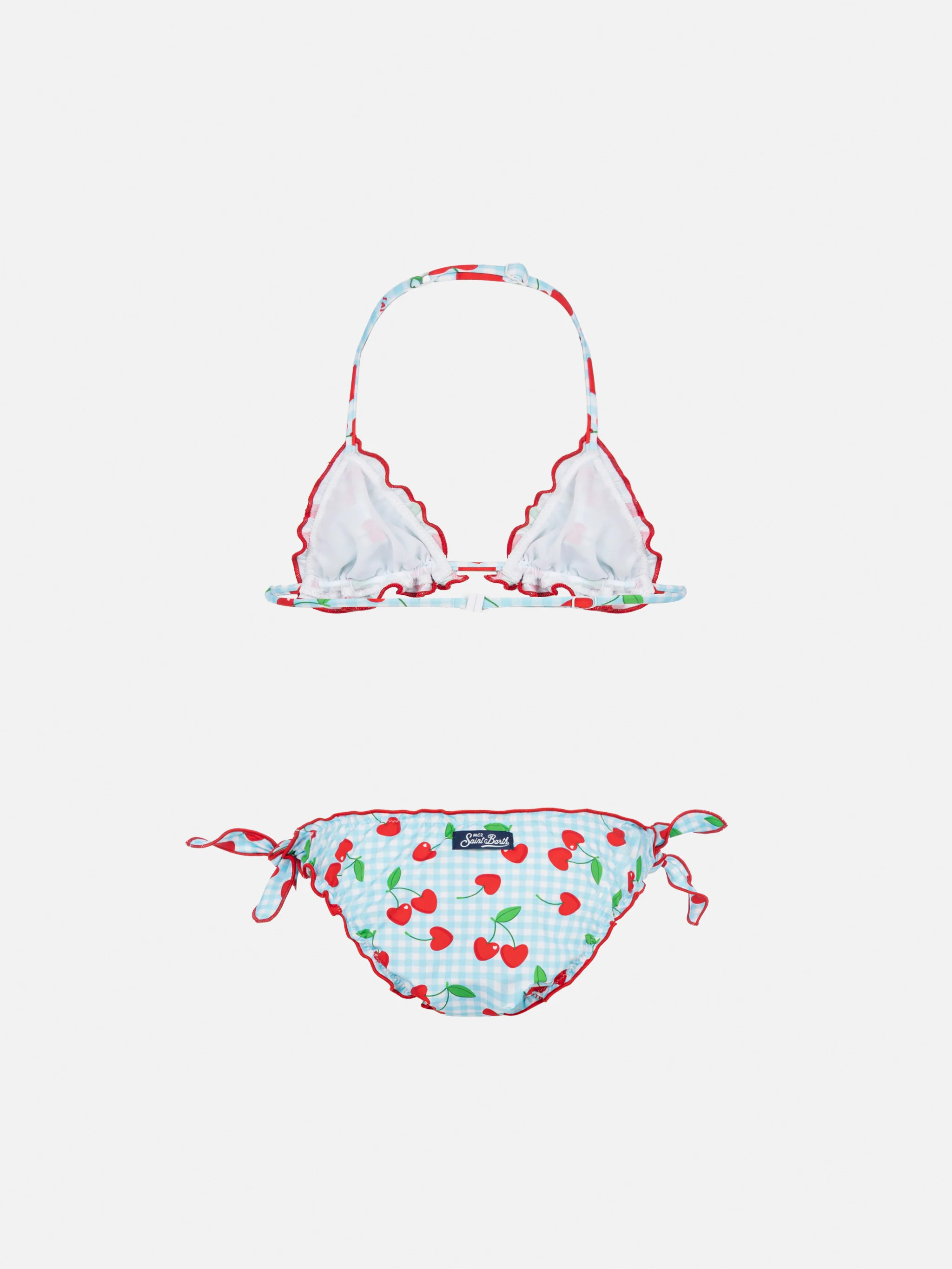 Bikini im klassischen Triangolo Cris mit Ciliegie-Stempeln und Vichy-Quadretten