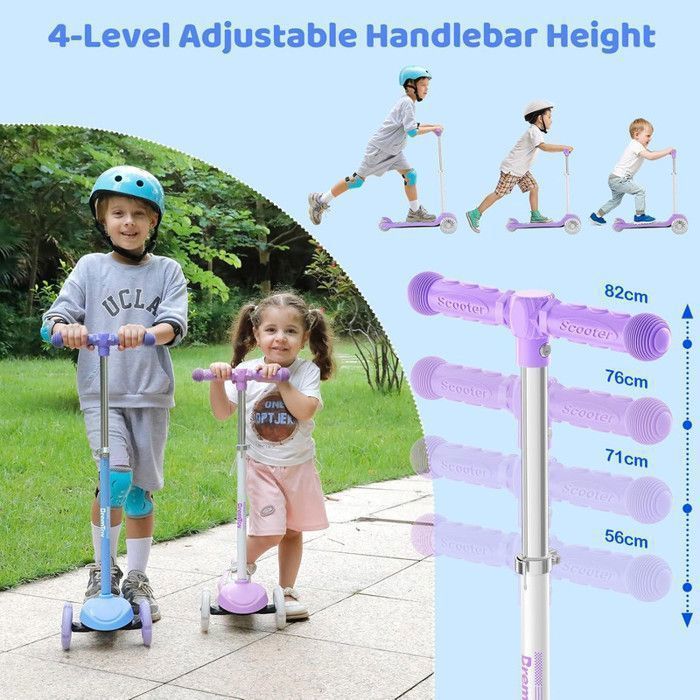 BremToy Kinderroller mit beleuchtetem Deck und LED-Rädern aus PU, 4-fach höhenverstellbar, reaktionsschneller Bremse, leichtgewichtig, lila