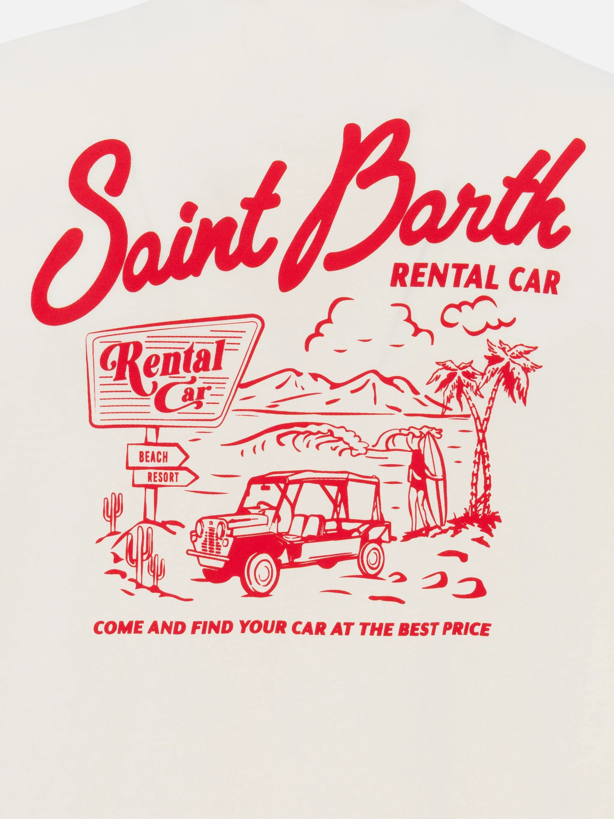 Herre-T-shirt i økologisk bomuld med print af Saint Barth-udlejningsbilen