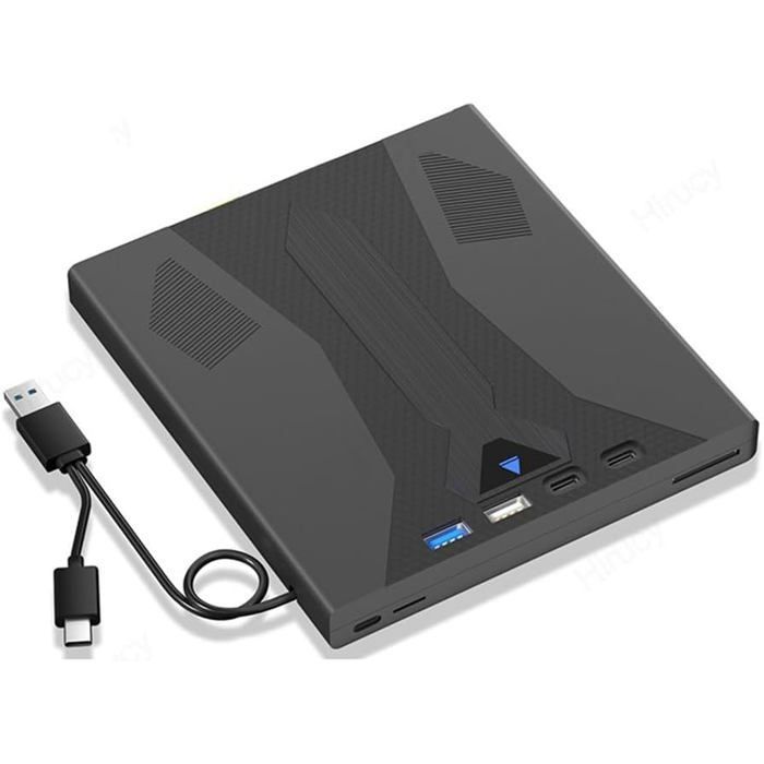 External Blu-ray drive with USB 3.0 & Type-C, supports 100GB discs, compatible with PCs/laptops.