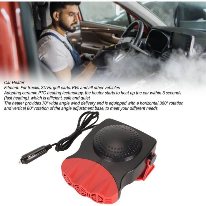 Calefactor para coche de 12 V y 150 W, giratorio 360°, portátil, ligero, con enchufe para encendedor de cigarrillos, desempañador rápido para parabrisas de camiones.