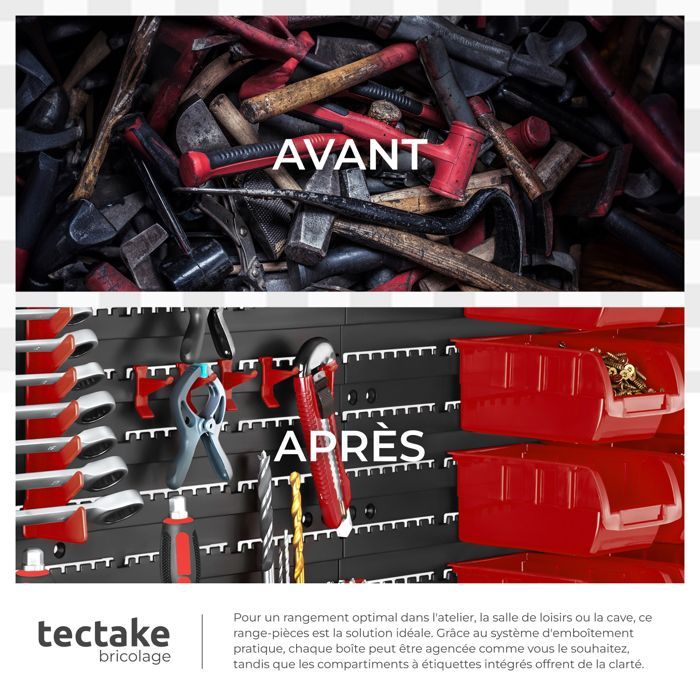 Organizador - TECTAKE - Cargador de piezas pequeñas con 28 cajas apilables, soportes para herramientas y portatarjetas.