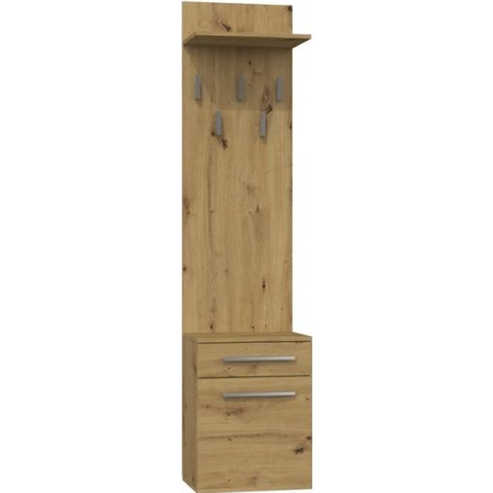 VIONI - Perchero de entrada - Perchero de pared con estante - 5 ganchos - Cajón + unidad de almacenamiento