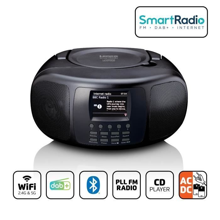 Lenco SCD-6000BK - Radio Internet portatile con DAB+/FM, Bluetooth®, lettore CD e ampio schermo LCD a colori - Nero