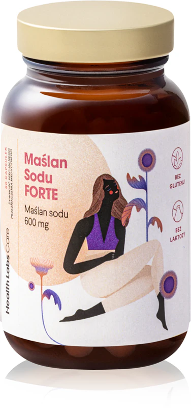 Cápsulas do suplemento alimentar Health Labs Care Sodium Butyrate Forte para normalizar as funções fisiológicas das paredes intestinais.