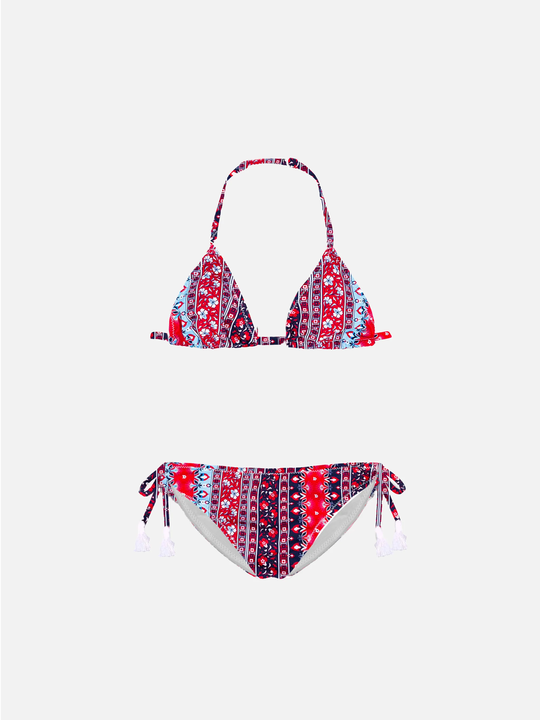 Meisjesbikini met rode en blauwe zigeunerprint