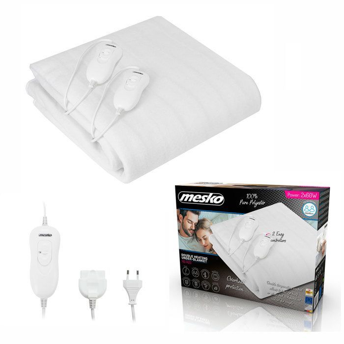 Colchón térmico doble Mesko MS 7420 de 120 W, color blanco, para 2 personas.