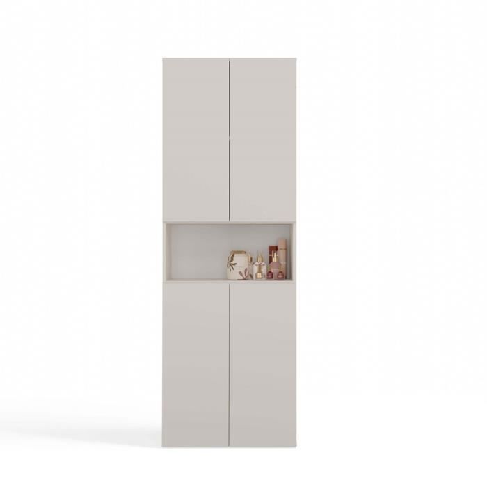GLAZE - Mueble de baño con cesta de rejilla - Estilo moderno - 174x60x30 cm - Columna de baño - Beige