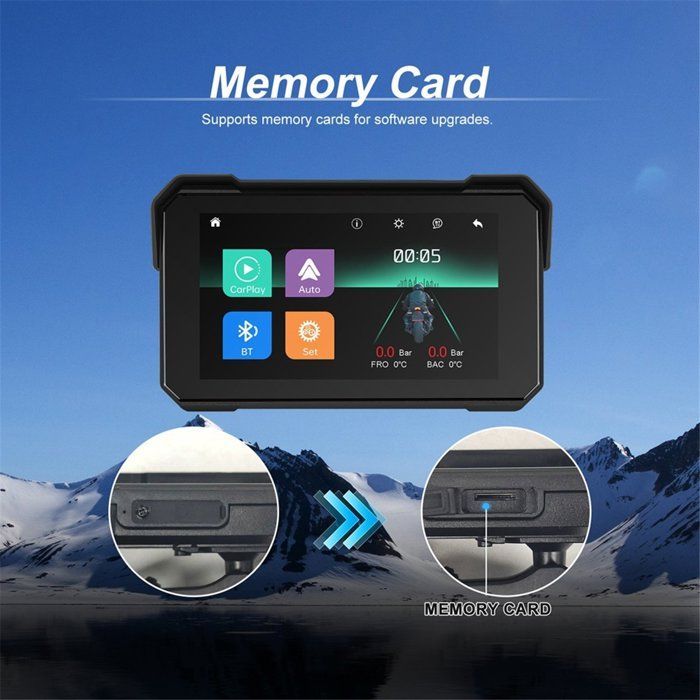 Pantalla de navegación GPS portátil de 5 pulgadas para motocicletas, inalámbrica, compatible con CarPlay y Android Auto, pantalla resistente al agua IP68, Bluetooth.