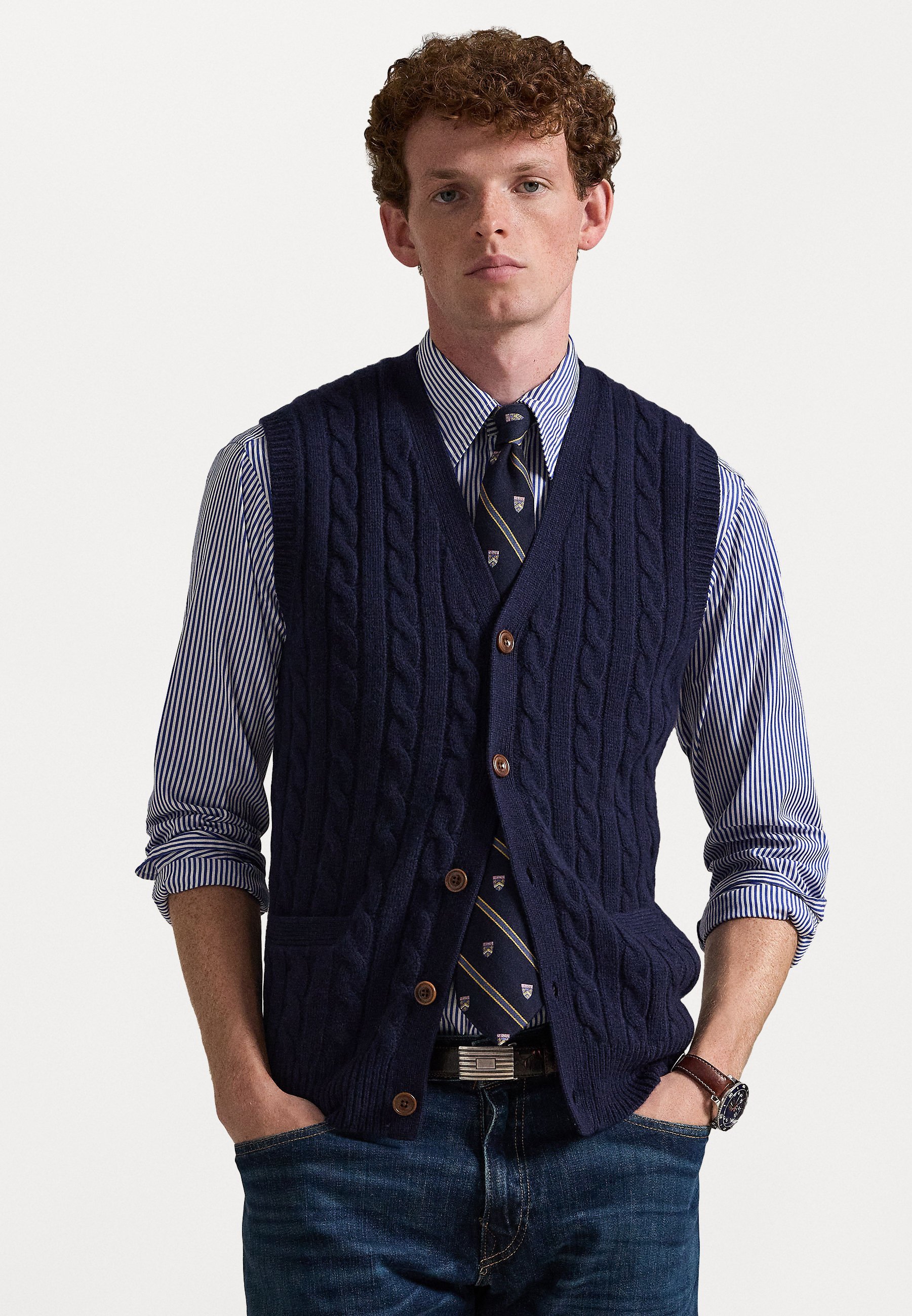 Polo Ralph Lauren kabelgebreid wollen kasjmier trui vest - Vest - donkerblauw