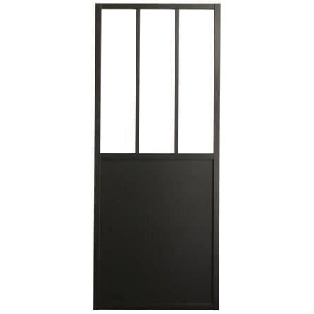 OPTIMUM - Kit para porta de correr + trilho + painel frontal - A 204 x L 93 x P 4 cm - Preto com vidro transparente