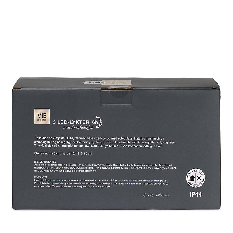 Vie Selected LED-lampen, 3 stuks, met gladde glazen en houten voet.