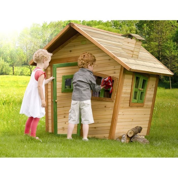 Casita de juegos de madera Alice FSC para niños | Casita de juegos para exteriores/jardín, marrón y verde