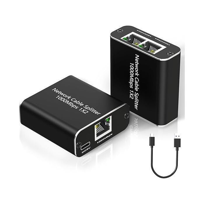 Network switch - NO - 2 RJ45 ports - Gigabit 1000 Mbps - Plug-and-play - No configuration required