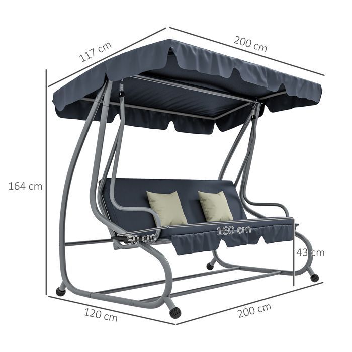 Outsunny - Columpio de jardín - Metal - 200x120x164cm - Gris