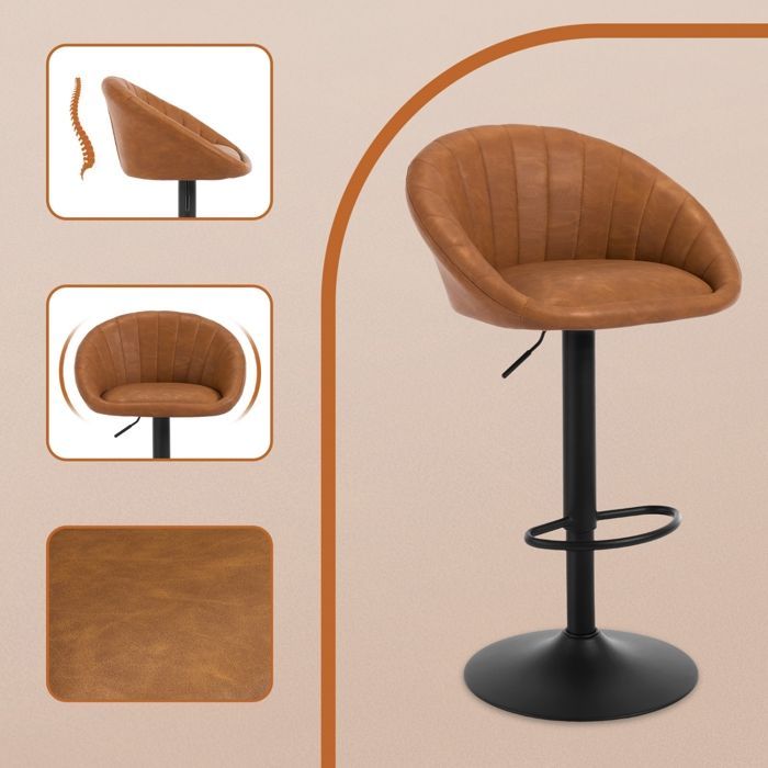 Tabouret Bar WOLTU - Tabouret Cuisine Pivotante - Similicuir Vintage - Hauteur réglable - Marron W0ATT0872-1