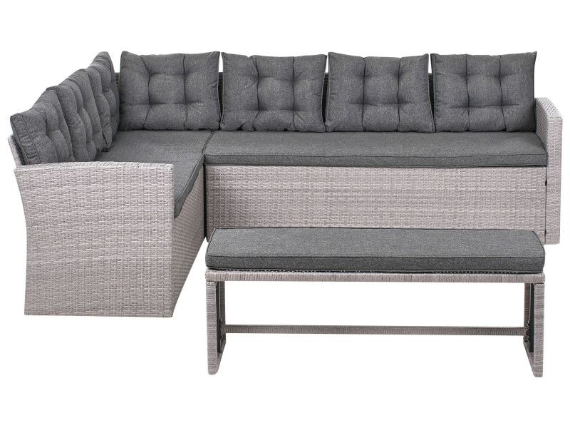 Zestaw ogrodowy sofa narożna 8 osobowy technorattan szary