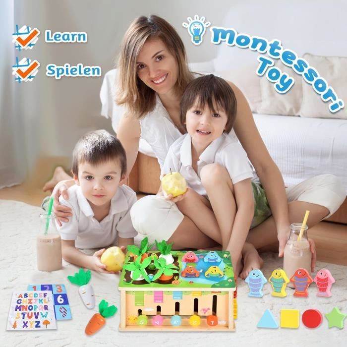 Jouet d'activité - Montessori - Cube d'activité Bébé - Bois et silicone - 8 en 1 - Mixte
