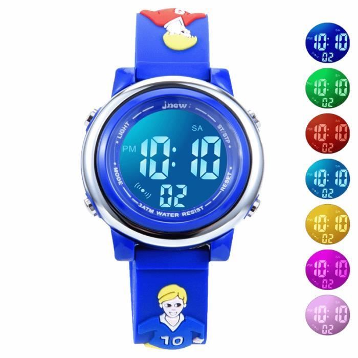 Reloj digital LED para niños, despertador, cronógrafo, multifuncional, ideal para deportes como el fútbol, con correa de silicona impermeable y un elegante color azul.