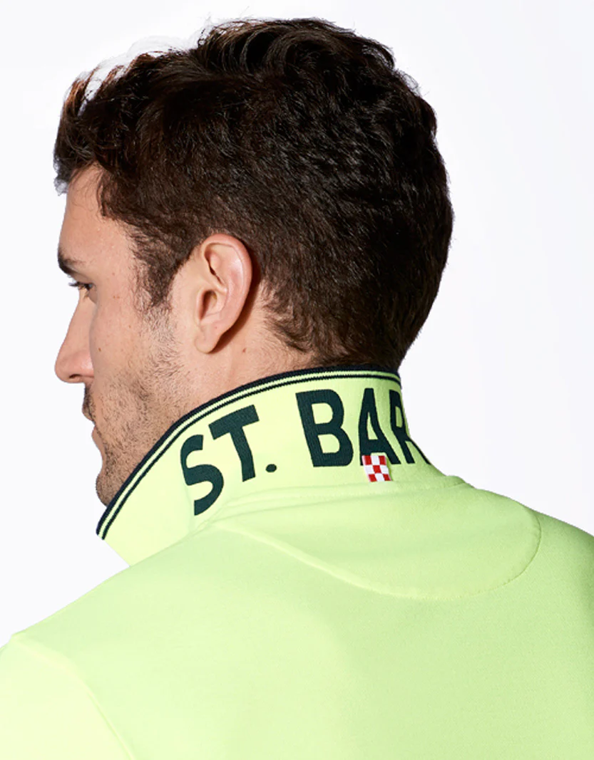 Polo in piquet giallo fluo con logo St. Barth check