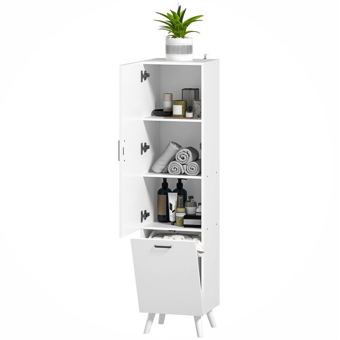 Mueble columna para baño - HOMCOM - armarios con puertas - 35 x 31,5 x 144 cm - blanco