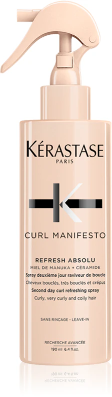 Spray refrescante Kérastase Curl Manifesto Refresh Absolu para cabelos cacheados e ondulados.