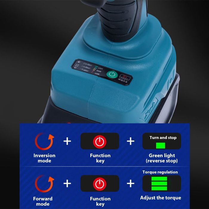 Avvitatore a impulsi elettrico senza fili, coppia di 3000 Nm, velocità variabile, ideale per riparazioni domestiche e progetti fai da te.