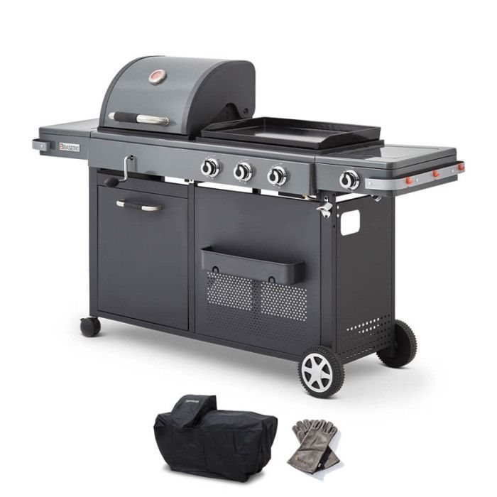 Barbacoa de plancha Bi-Energy XL de gas y carbón – BRASERO BY FAVEX - 3 quemadores 10,8 kW – 14 personas – Funda + guantes incluidos