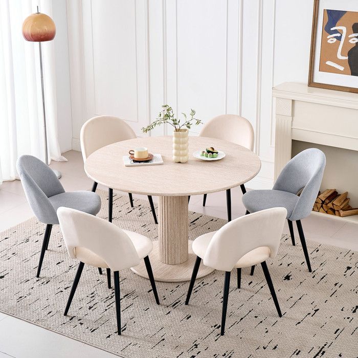 Mesa de comedor - Diseño moderno - Cilíndrica - MDF - Beige claro - 115x75cm
