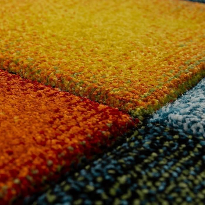 Living Room Rug with Short Pile Design, Colorful Checkered Square, Multicolored [60x110 cm]