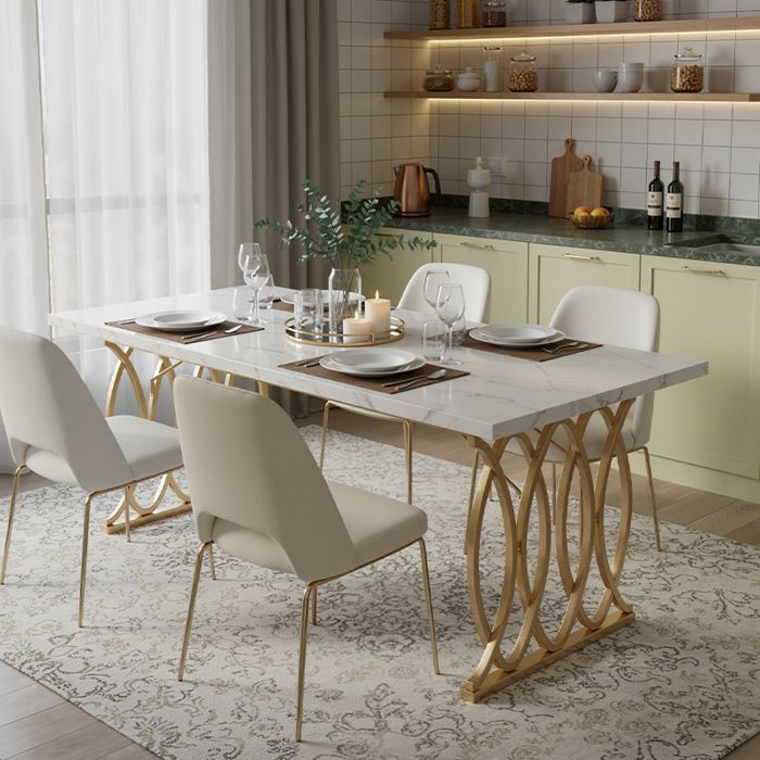 Mesa de comedor - 160 x 80 x 75 cm, chapa de mármol - Mesa de comedor, mesa de cocina rectangular, blanca