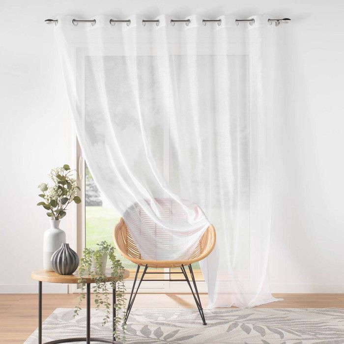 Voilage grande fenêtre 240 x 240 cm – Voile sablé Lissea Blanc