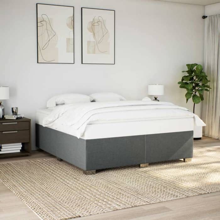 Cama para adultos - 200x200 cm, cama doble, estructura de cama, tela gris oscuro CHY29634736
